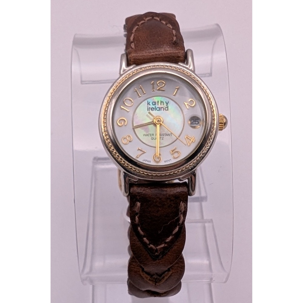 Beautiful‎ Kathy Ireland Date Watch 5.5"-7.25" Brown Braided Leather New Battery